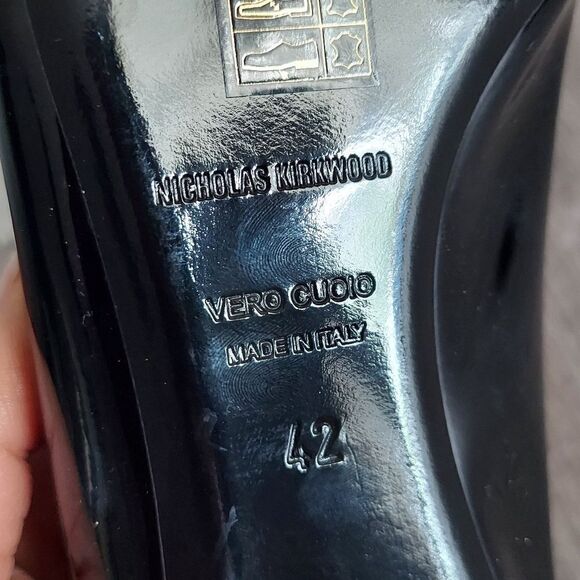 NICHOLAS KIRKWOOD Beya Black Patent Leather Pointed Flat 42 - Picture 10 of 11